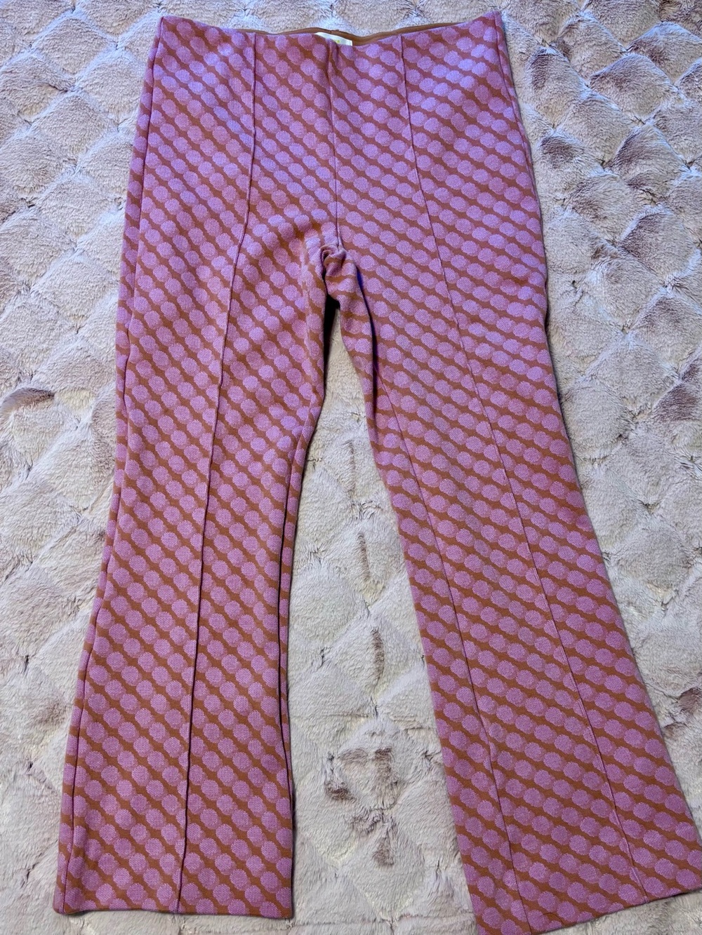 Maeve Pink Patterned Knit Flare Ankle Pants